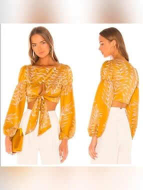 Camila Coelho marcia top yellow and white satin top size small NWT